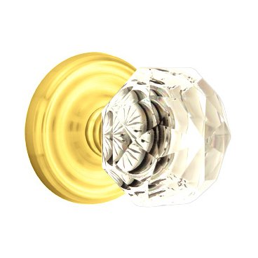 Emtek Diamond Crystal Knob with Regular Rosette in Lifetime Polished Brass finish