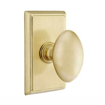 Emtek Egg Knob with Rectangular Rosette in Satin Brass finish