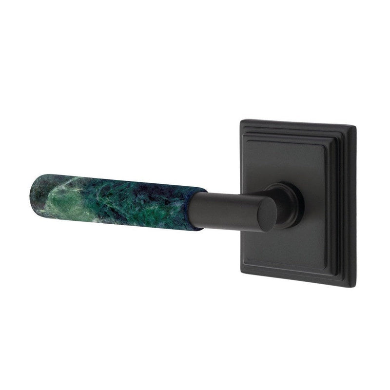 Emtek Select T-Bar Green Marble Lever with Wilshire Rosette in Flat Black finish