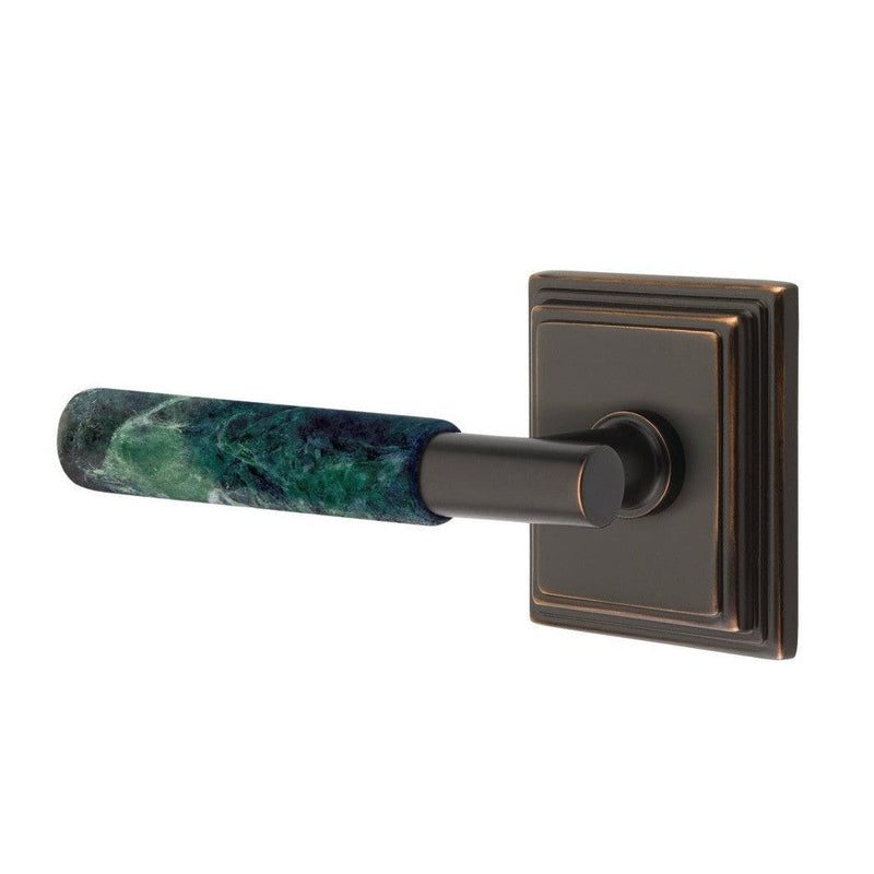 Emtek Select T-Bar Green Marble Lever with Wilshire Rosette in Oil Rubbed Bronze finish