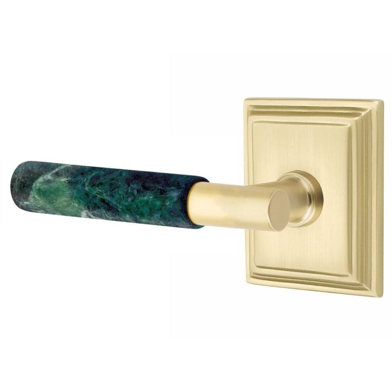 Emtek Select T-Bar Green Marble Lever with Wilshire Rosette in Satin Brass finish