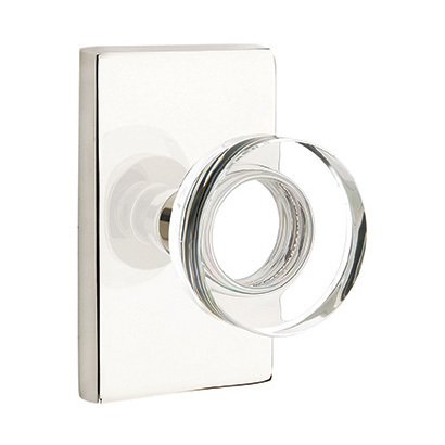 Emtek Modern Disc Crystal Knob with Modern Rectangular Rosette in Lifetime Polished Nickel finish