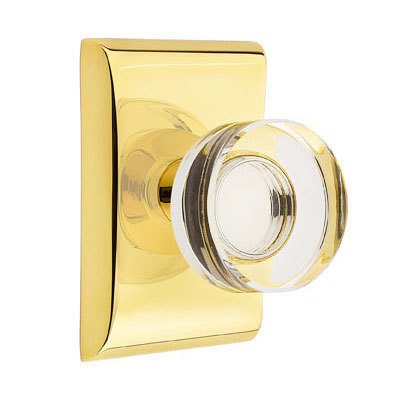 Emtek Modern Disc Crystal Knob with Neos Rosette in Unlacquered Brass finish