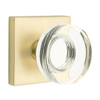 Emtek Modern Disc Crystal Knob with Square Rosette in Satin Brass finish