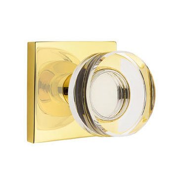 Emtek Modern Disc Crystal Knob with Square Rosette in Unlacquered Brass finish