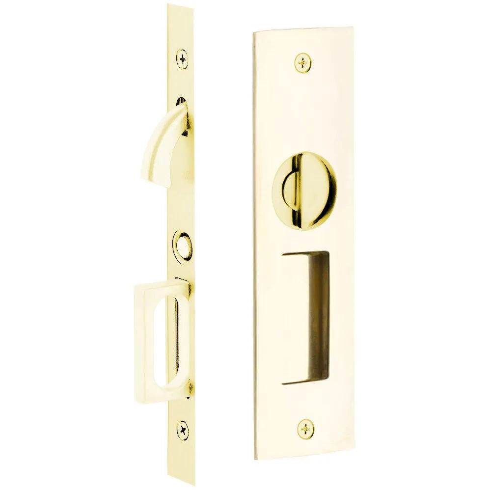 Emtek Privacy Narrow Modern Rectangular Pocket Door Mortise Lock Unlacquered Brass