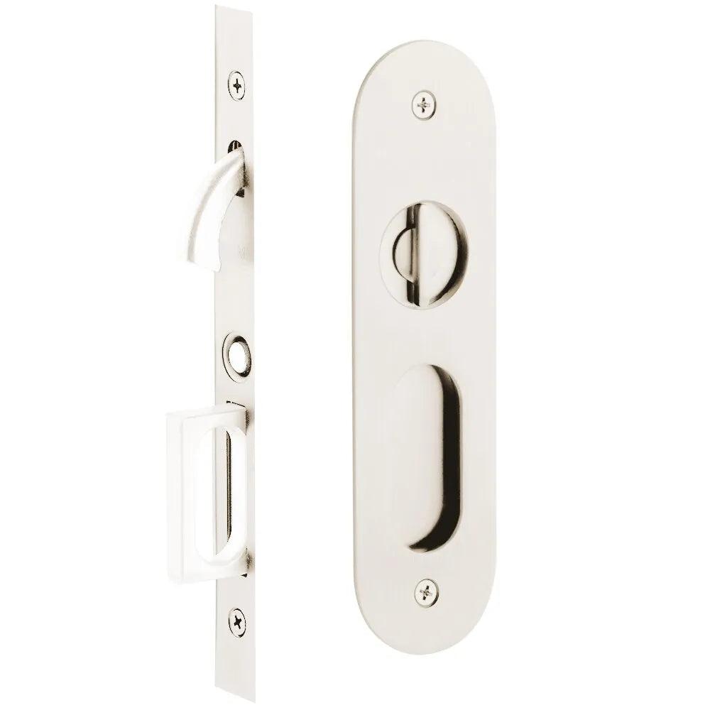 Emtek Privacy Narrow Oval Pocket Door Mortise Lock Lifetime Polished Nickel