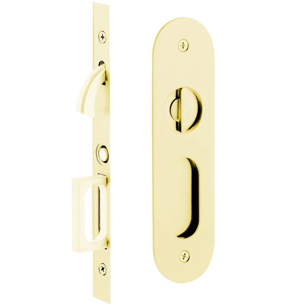 Emtek Privacy Narrow Oval Pocket Door Mortise Lock Unlacquered Brass