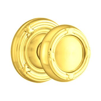 Emtek Ribbon & Reed Knob with Ribbon & Reed Rosette in Unlacquered Brass finish