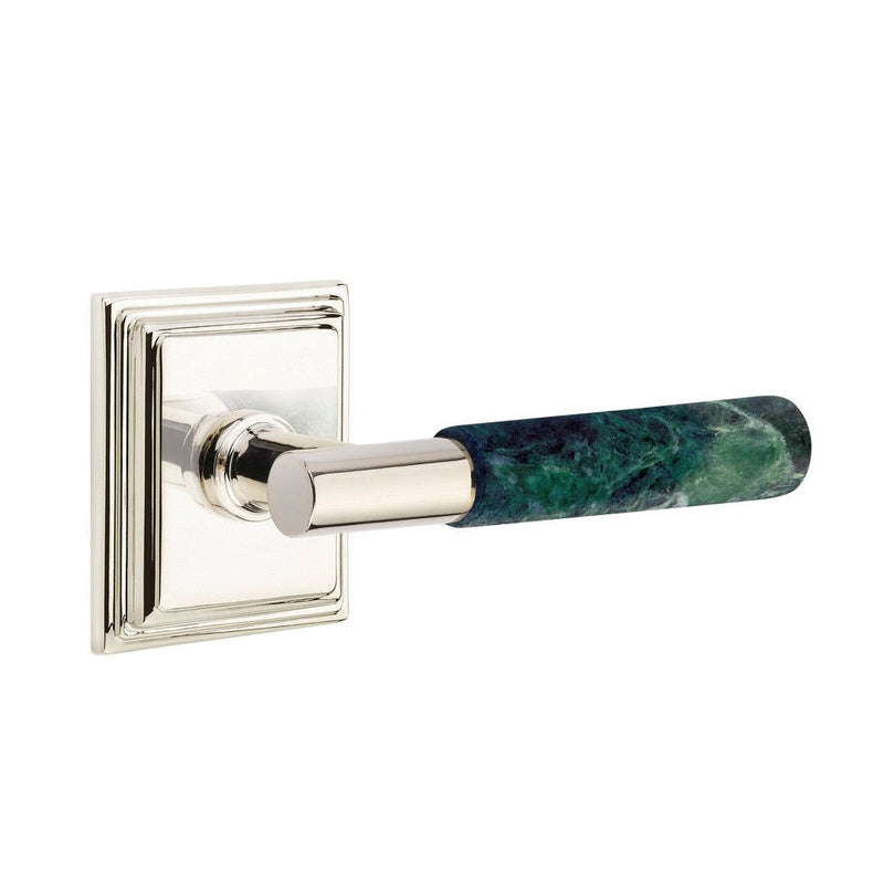 Emtek Select T-Bar Green Marble Lever with Wilshire Rosette in Polished Nickel finish