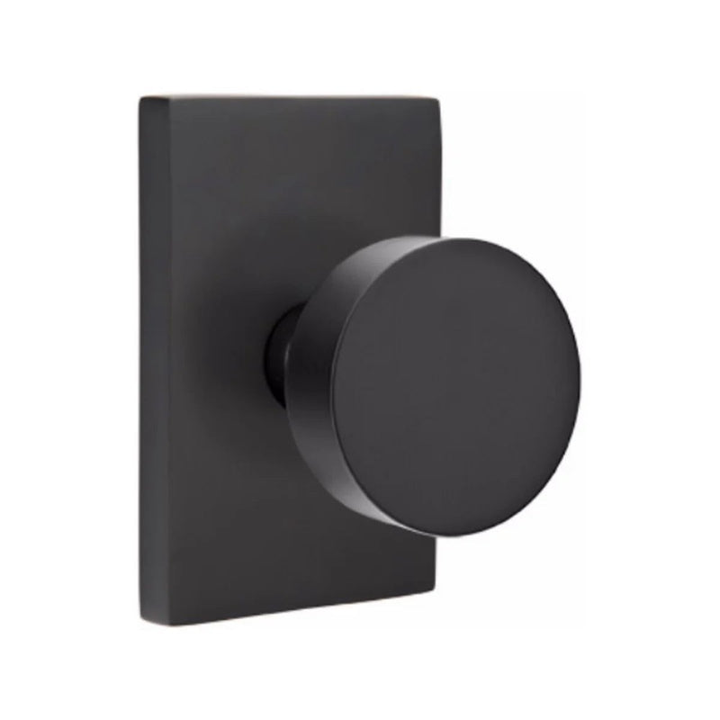 Emtek Round Knob With Modern Rectangular Rosette in Flat Black finish