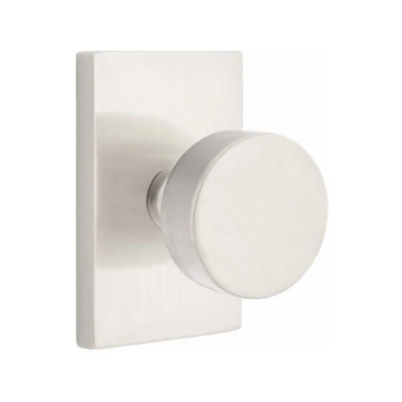 Emtek Round Knob With Modern Rectangular Rosette in Satin Nickel finish