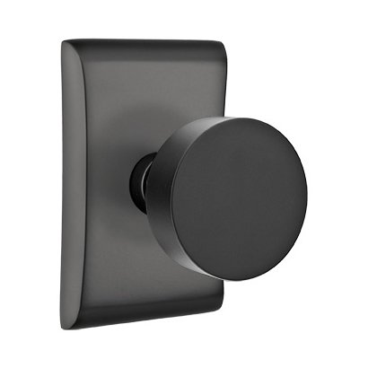 Emtek Round Knob with Neos Rosette in Flat Black finish