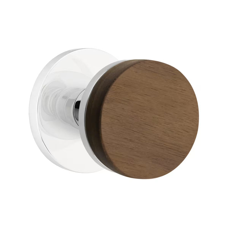 Emtek Select Conical Dark Walnut Knob with Disk Rosette in Polished Chrome finish