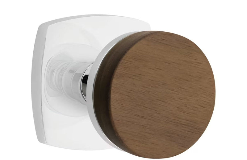 Emtek Select Conical Dark Walnut Knob with Urban Modern Rosette in Polished Chrome finish