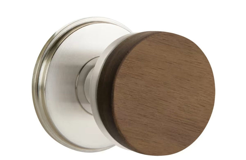 Emtek Select Conical Dark Walnut Knob with Watford Rosette in Satin Nickel finish