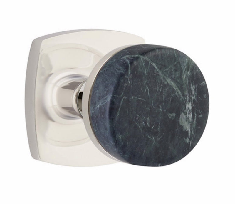 Emtek Select Conical Green Marble Knobset with Urban Modern Rosette in Polished Nickel finish