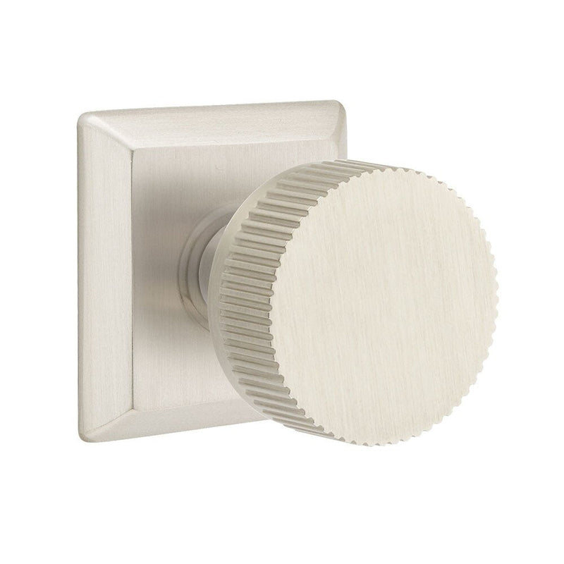 Emtek Select Conical Straight Knurled Knob with Quincy Rosette in Satin Nickel finish