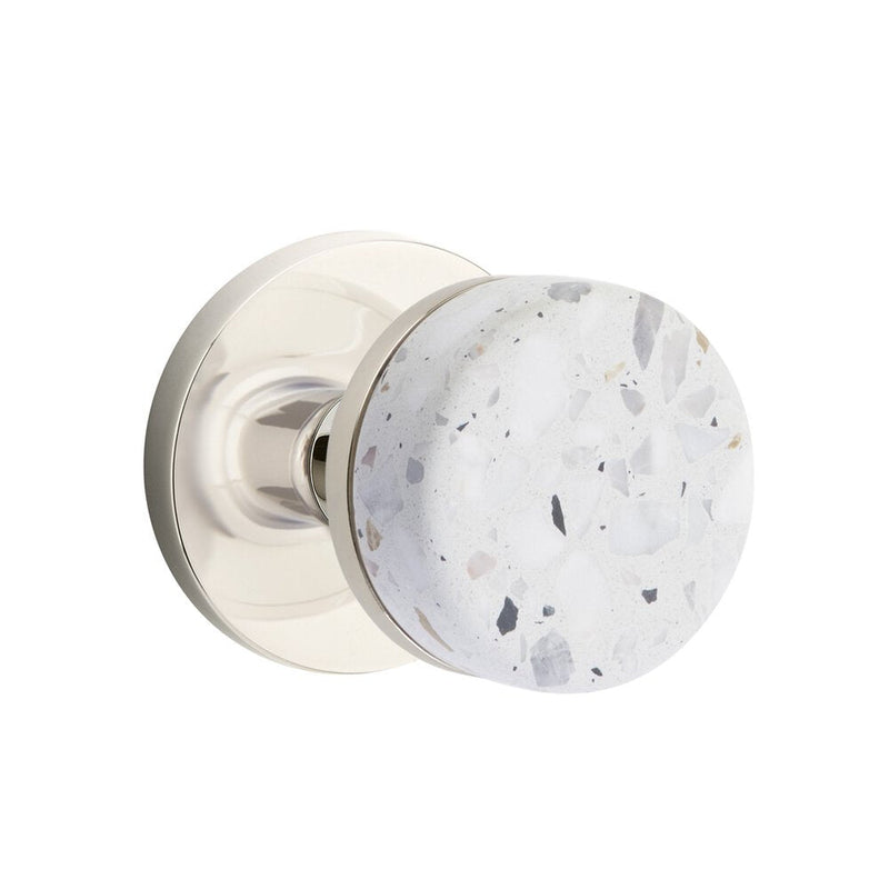 Emtek Select Conical Terrazzo Knob with Disk Rosette in Lifetime Polished Nickel finish