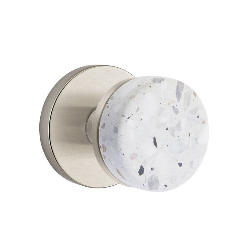 Emtek Select Conical Terrazzo Knob with Disk Rosette in Satin Nickel finish