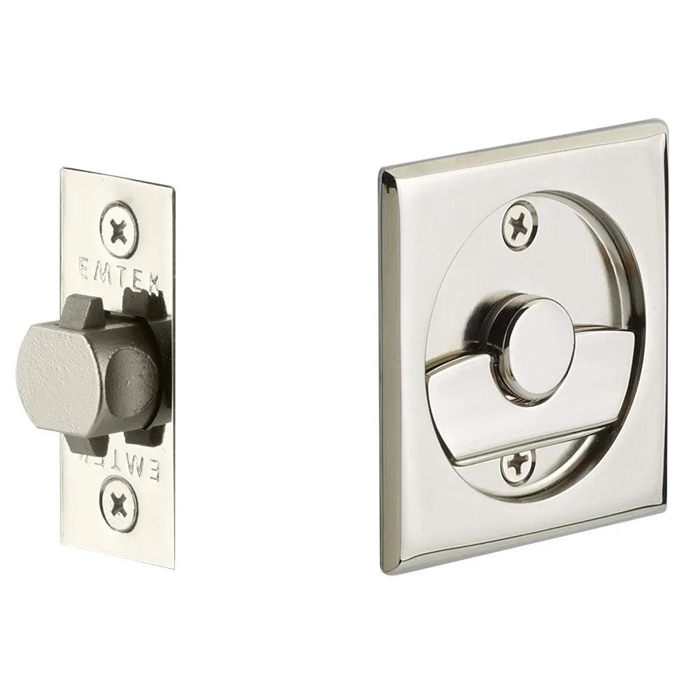 Emtek Privacy Square Pocket Door Tubular Lock Lifetime Polished Nickel