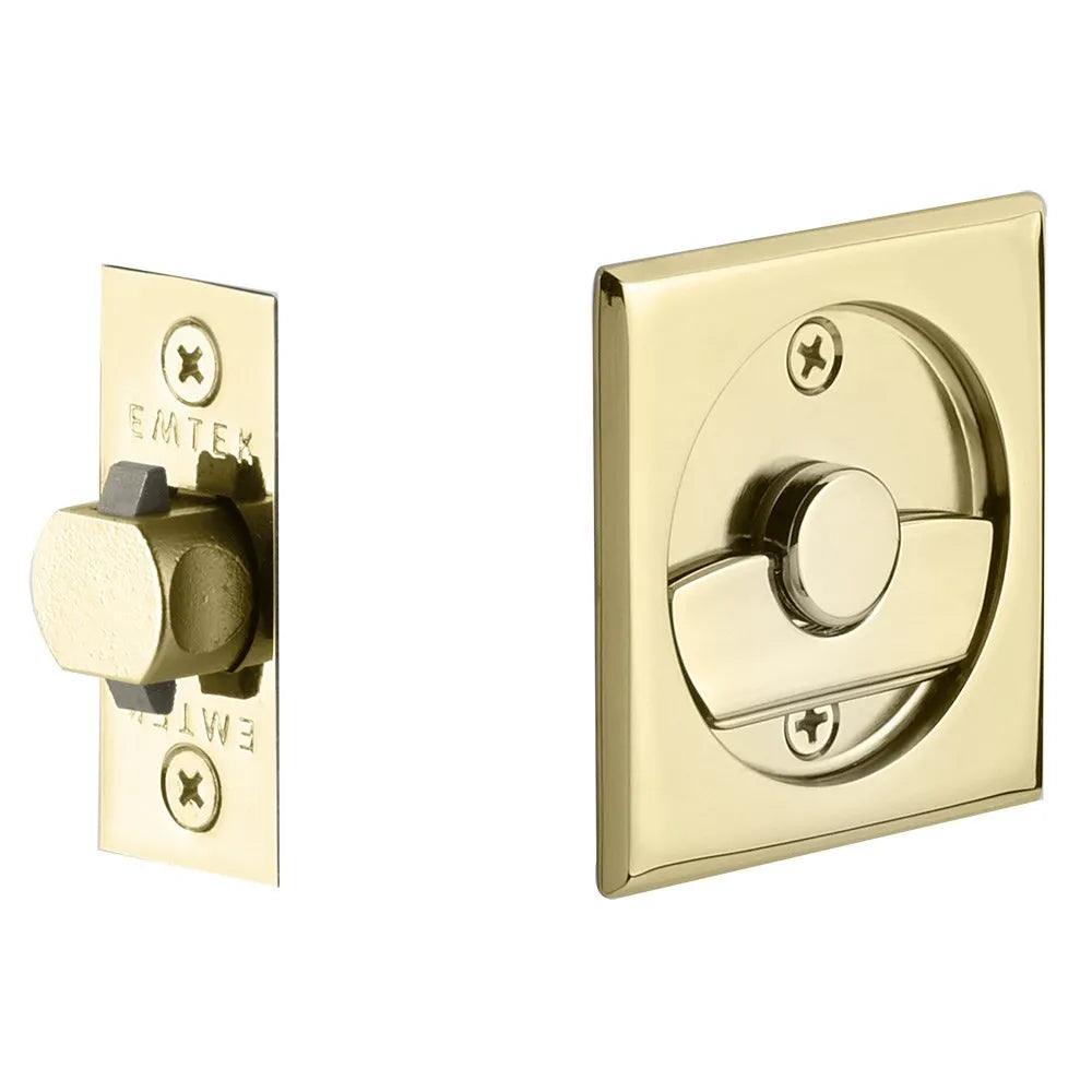 Emtek Privacy Square Pocket Door Tubular Lock Polished Brass