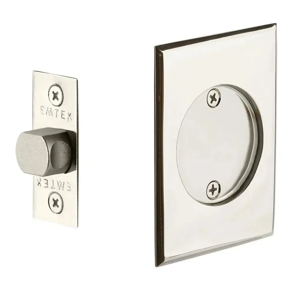 Emtek Passage Rectangular Pocket Door Tubular Lock in Lifetime Polished Nickel finish