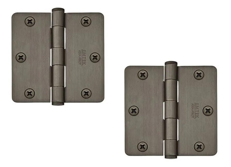 Emtek Residential Duty Solid Brass Plain Bearing Hinge, 3.5" x 3.5" with 1/4" Radius Corners in Pewter finish