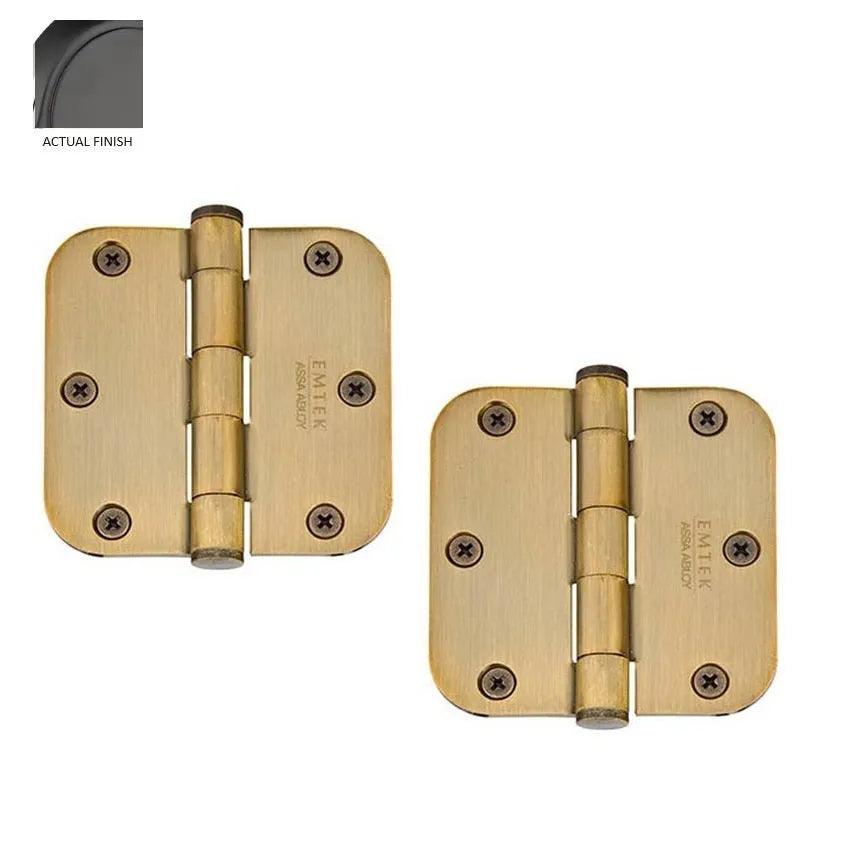 Emtek Residential Duty Solid Brass Plain Bearing Hinge, 3.5" x 3.5" with 5/8" Radius Corners in Flat Black finish