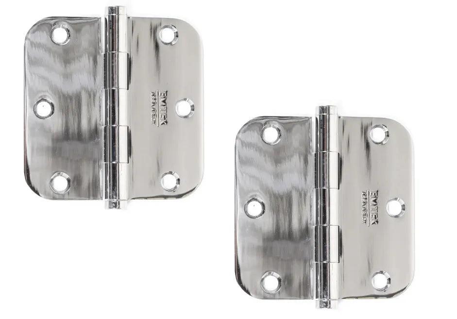 Emtek Residential Duty Solid Brass Plain Bearing Hinge, 3.5" x 3.5" with 5/8" Radius Corners in Polished Chrome finish