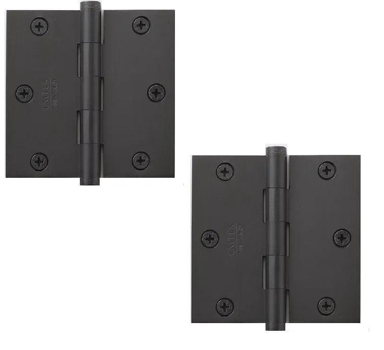 Emtek Residential Duty Solid Brass Plain Bearing Hinge, 3.5" x 3.5" with Square Corners Flat Black