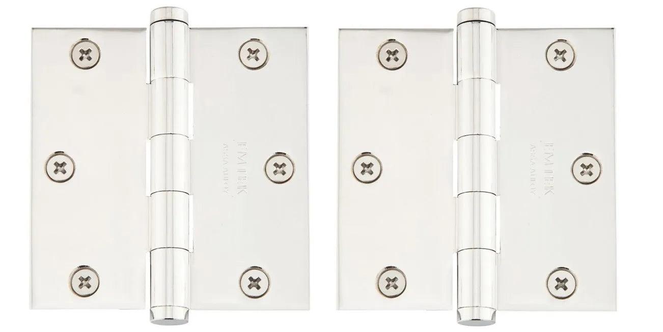 Emtek Residential Duty Solid Brass Plain Bearing Hinge, 3.5" x 3.5" with Square Corners Lifetime Polished Nickel