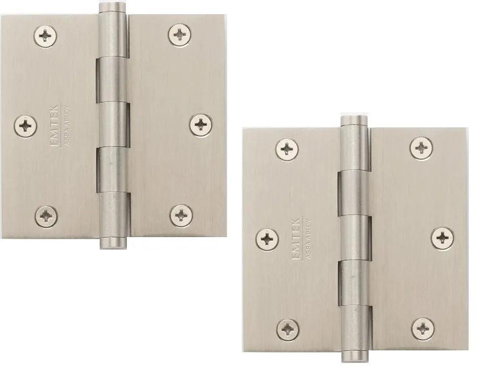 Emtek Residential Duty Solid Brass Plain Bearing Hinge, 3.5" x 3.5" with Square Corners Satin Nickel