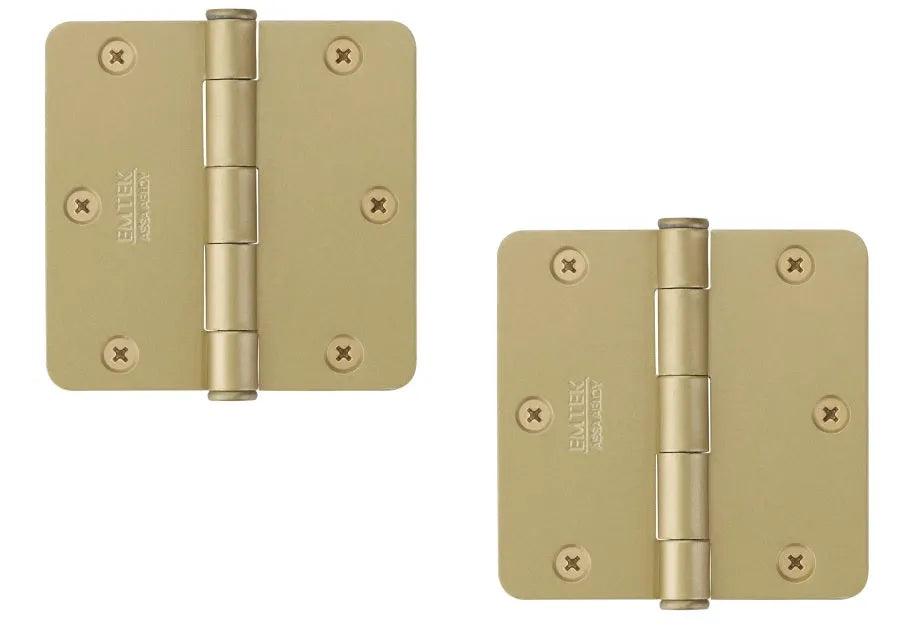 Emtek Residential Duty Steel Plain Bearing Hinge, 3.5" x 3.5" with 1/4" Radius Corners in Satin Brass finish