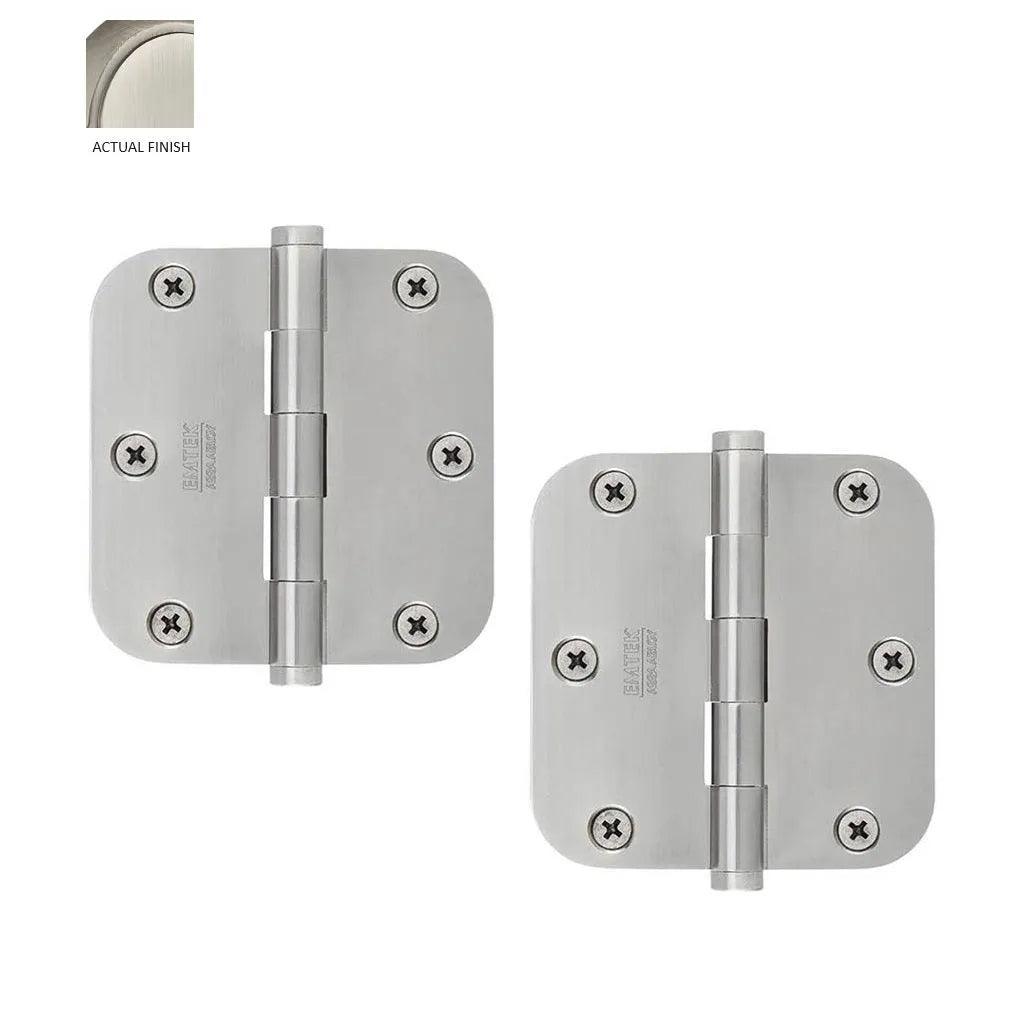 Emtek Residential Duty Steel Plain Bearing Hinge, 3.5" x 3.5" with 5/8" Radius Corners Pewter