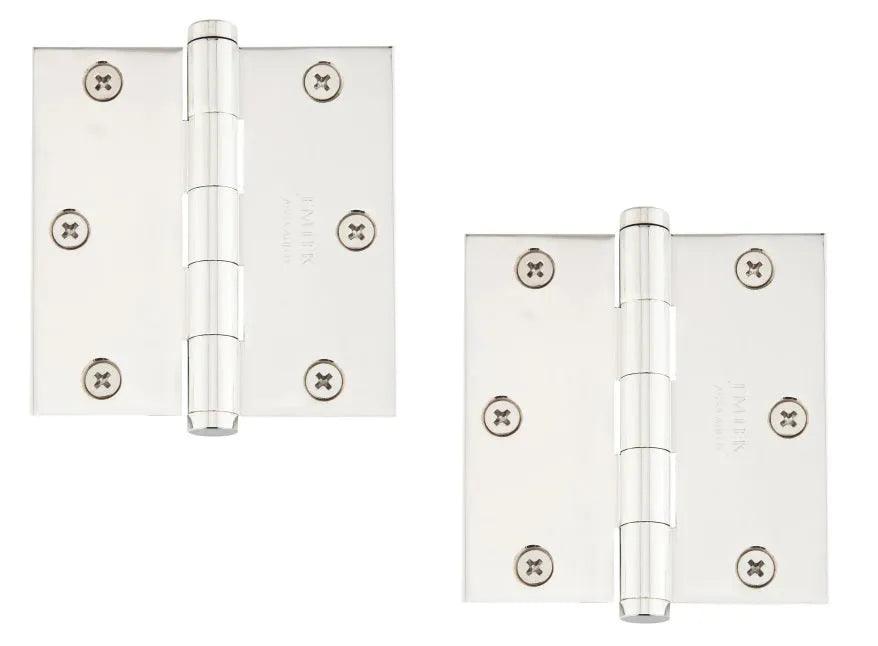 Emtek Residential Duty Steel Plain Bearing Hinge, 3.5" x 3.5" with Square Corners in Lifetime Polished Nickel finish