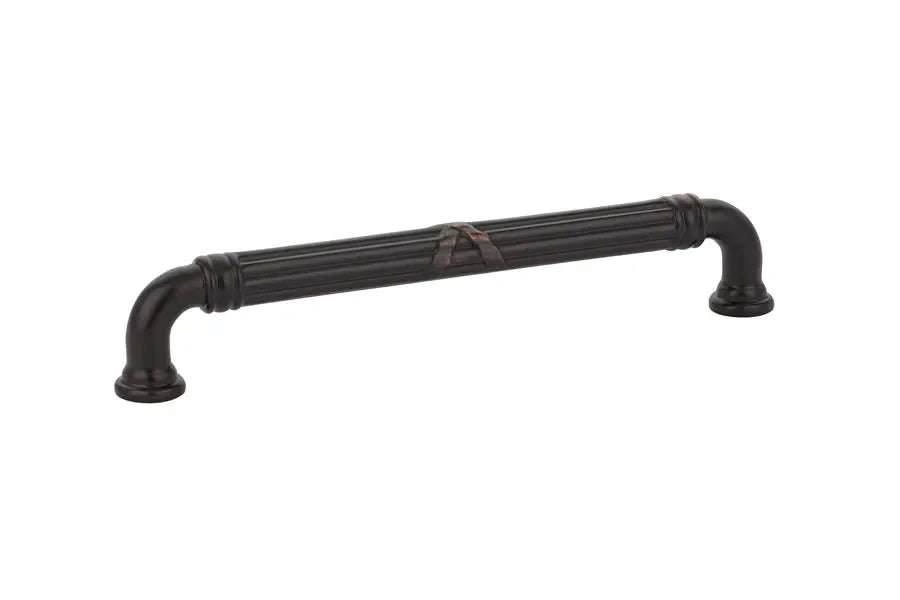 The Emtek Ribbon & Reed Estate Cabinet Pull, 6" Center to Center in Oil Rubbed Bronze finish