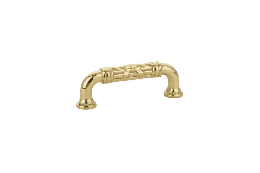 The Emtek Ribbon & Reed Estate Cabinet Pull, 3" Center to Center in Polished Brass finish
