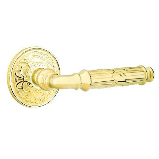 Emtek Ribbon & Reed Lever With Lancaster Rosette Unlacquered Brass