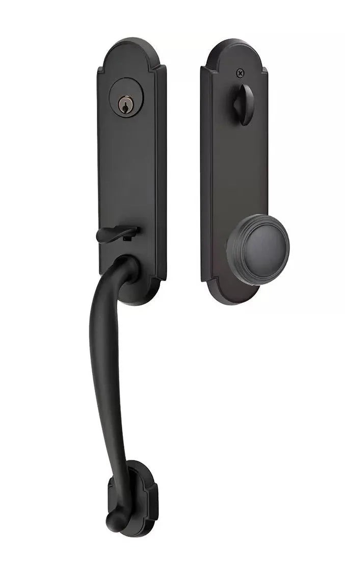 Emtek Richmond Tubular Handleset with Norwich Knob in Flat Black finish