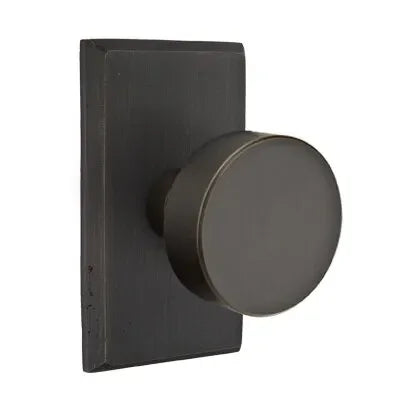 The Emtek Round Bronze Knob with #3 Rosette in Medium Bronze Patina finish