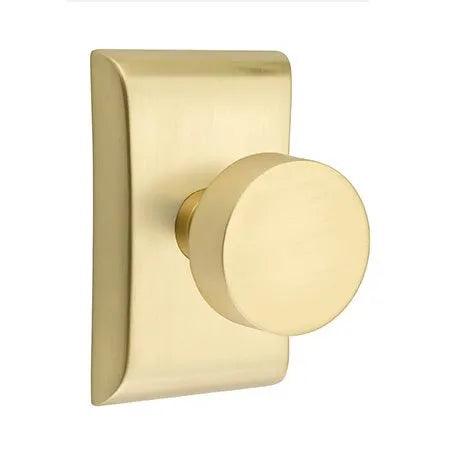 Emtek Round Knob with Neos Rosette in Satin Brass finish