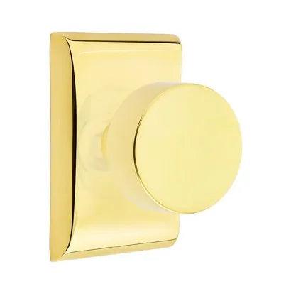 Emtek Round Knob with Neos Rosette in Unlacquered Brass finish