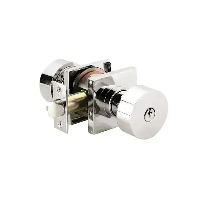 The Emtek Round Knob with Square Rosette in Lifetime Polished Nickel finish.
