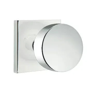 The Emtek Round Knob with Square Rosette in Polished Chrome finish.