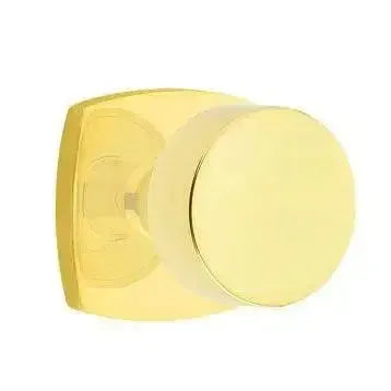 Emtek Round Knob With Urban Modern Rosette in Unlacquered Brass finish