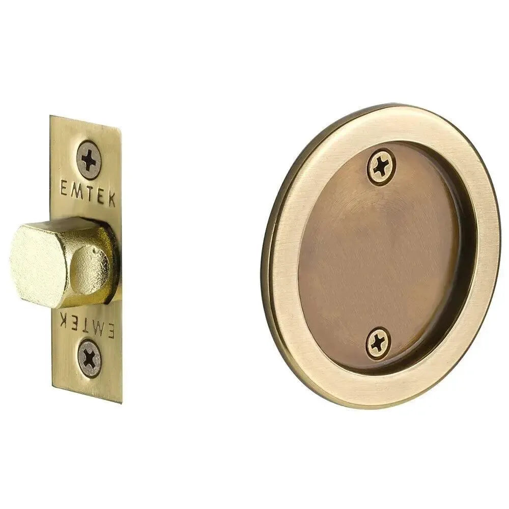 Emtek Passage Round Pocket Door Tubular Lock in French Antique finish