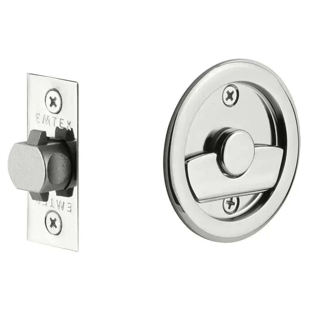 Emtek Privacy Round Pocket Door Tubular Lock in Polished Chrome finish