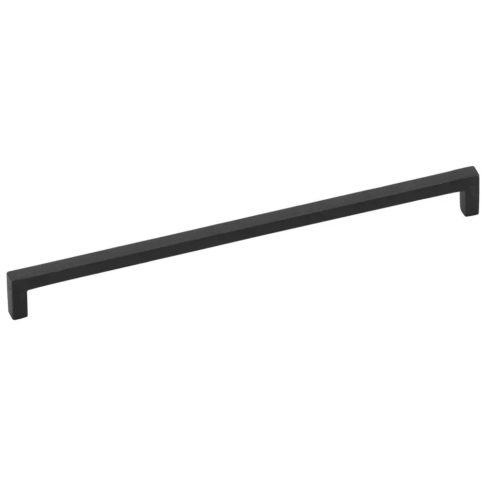 The Emtek Rustic Modern Cabinet Pull, 12" Center to Center in Flat Black Bronze Patina finish