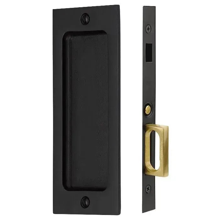 Emtek Rustic Modern Rectangular Pocket Door Mortise Lock in Flat Black Bronze Patina finish